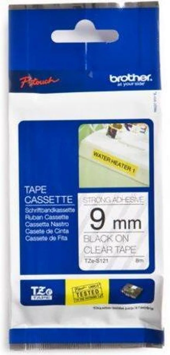 Brother TZ-S121 9mm Labelrol - 26.2m - Zwart op transparant - afbeelding 6 van 6