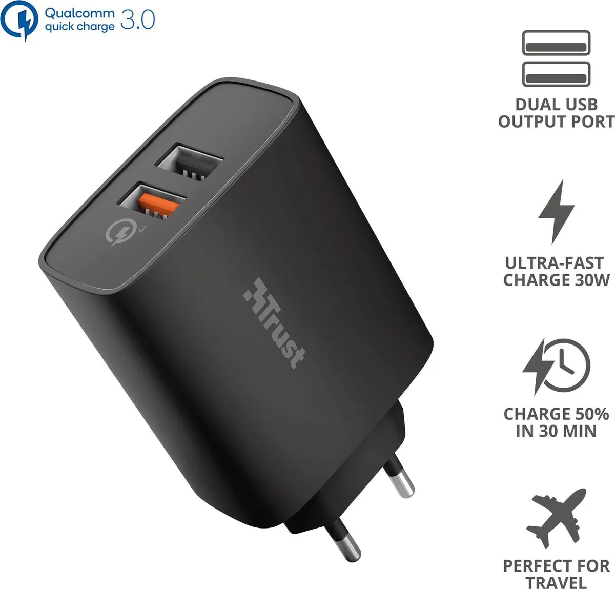 Trust Qmax USB A+A Muurlader 30W - 23559