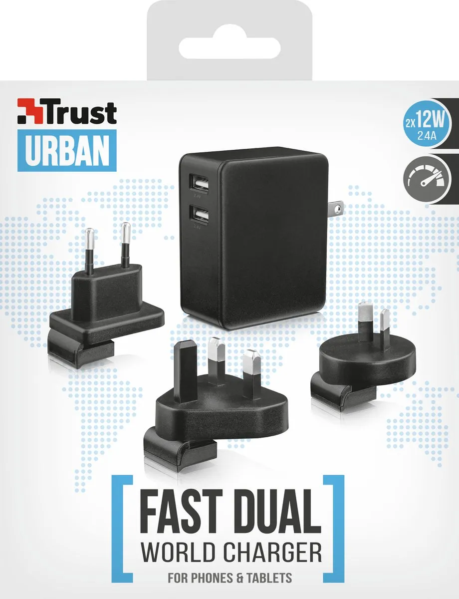 Trust 22194 Oplader 24W - 2x USB - Zwart
