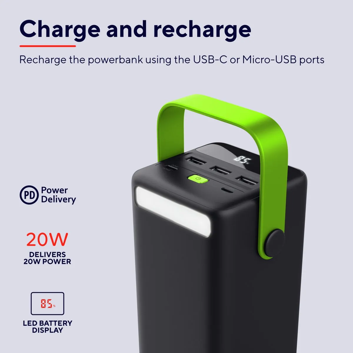 Trust Redoh XXL Powerbank 50.000mAh - 20W - 5x USB - Zwart - afbeelding 6 van 6