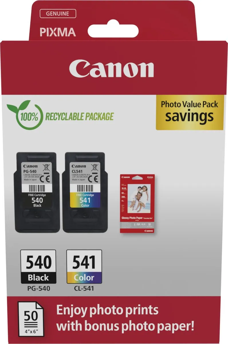 Canon PG540 + CL541 Inktcartridges - 2 Stuks - Zwart & Kleur