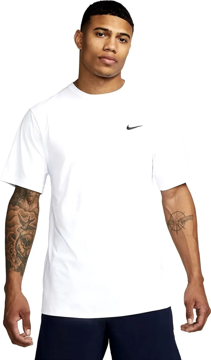 Nike Dri-FIT UV Hyverse Heren T-shirt Korte Mouw L - Wit/Zwart