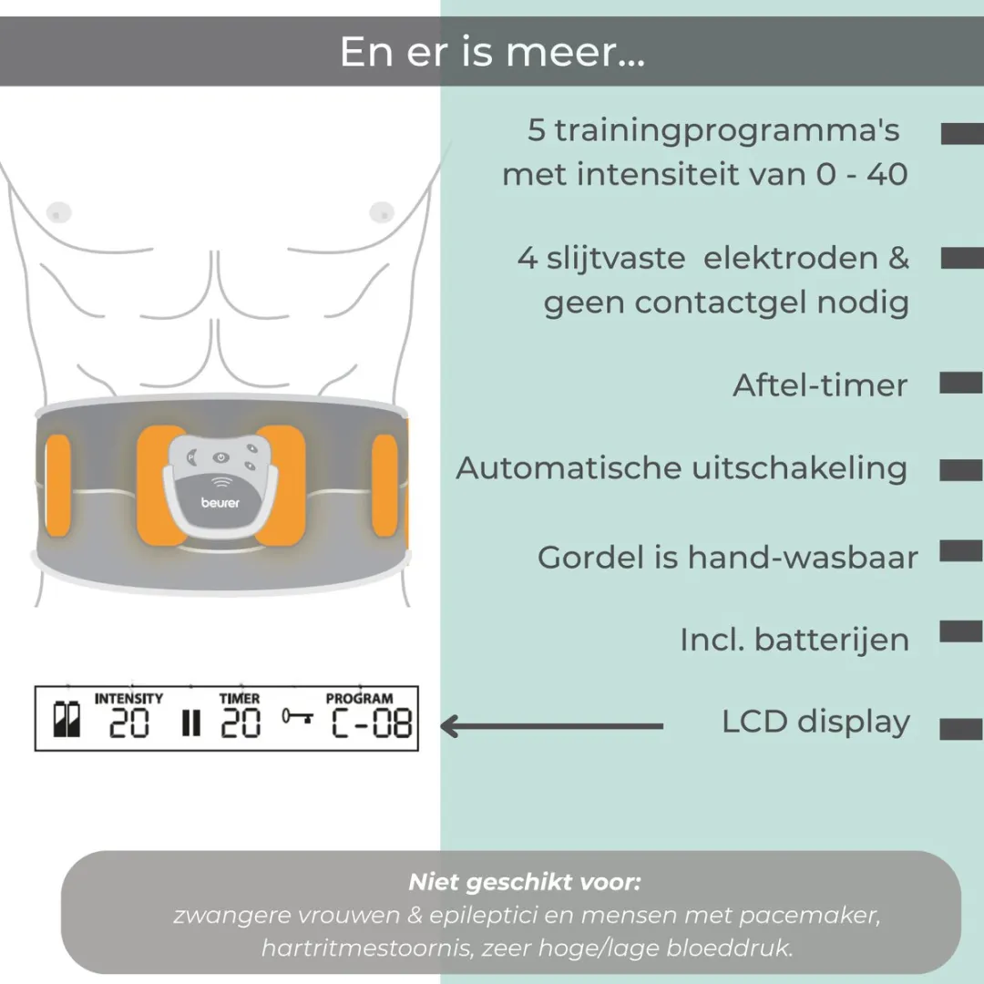 Beurer EM 35 EMS Buikspiertrainer - 9 Programma's - 75-140cm - afbeelding 4 van 6