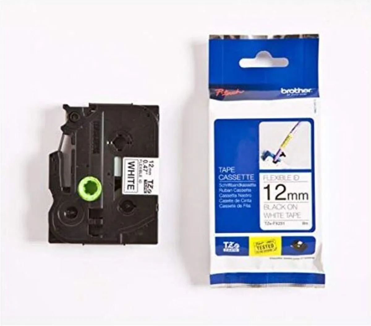 Brother TZ-FX231 Etikettenband 12mm - 8m - Zwart op wit