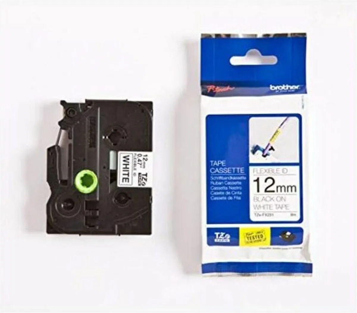 Brother TZ-FX231 Etikettenband 12mm - 8m - Zwart op wit
