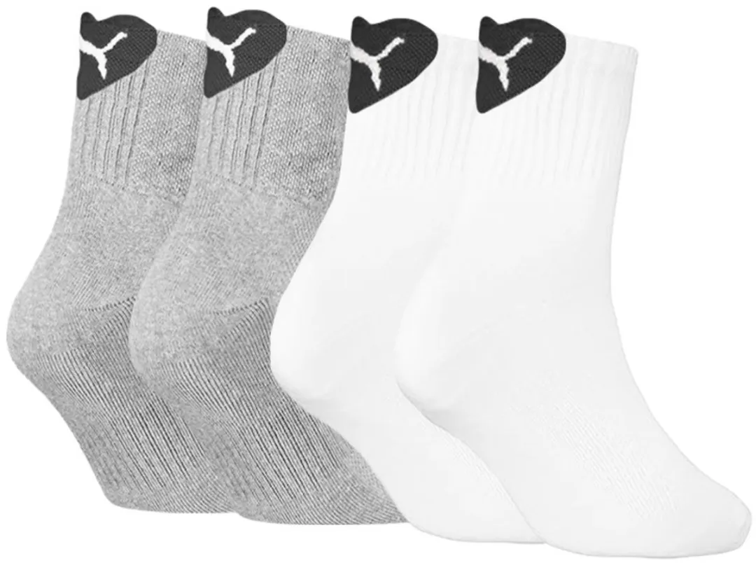 PUMA Dames Heart Sokken 39-42 - 4 Stuks - Wit & Grijs