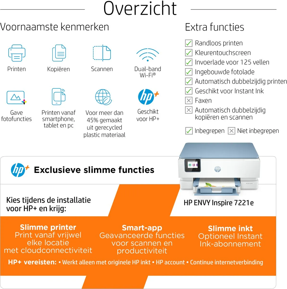 HP ENVY Inspire 7221e All-in-One Printer 2H2N1B#629 - Wit