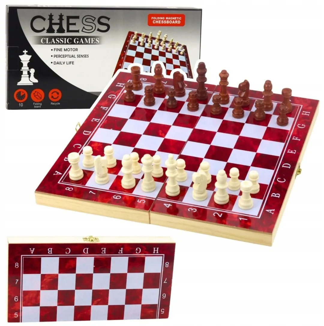 Lean Toys Houten 3-in-1 Spel Schaak Dammen Backgammon 30x30cm