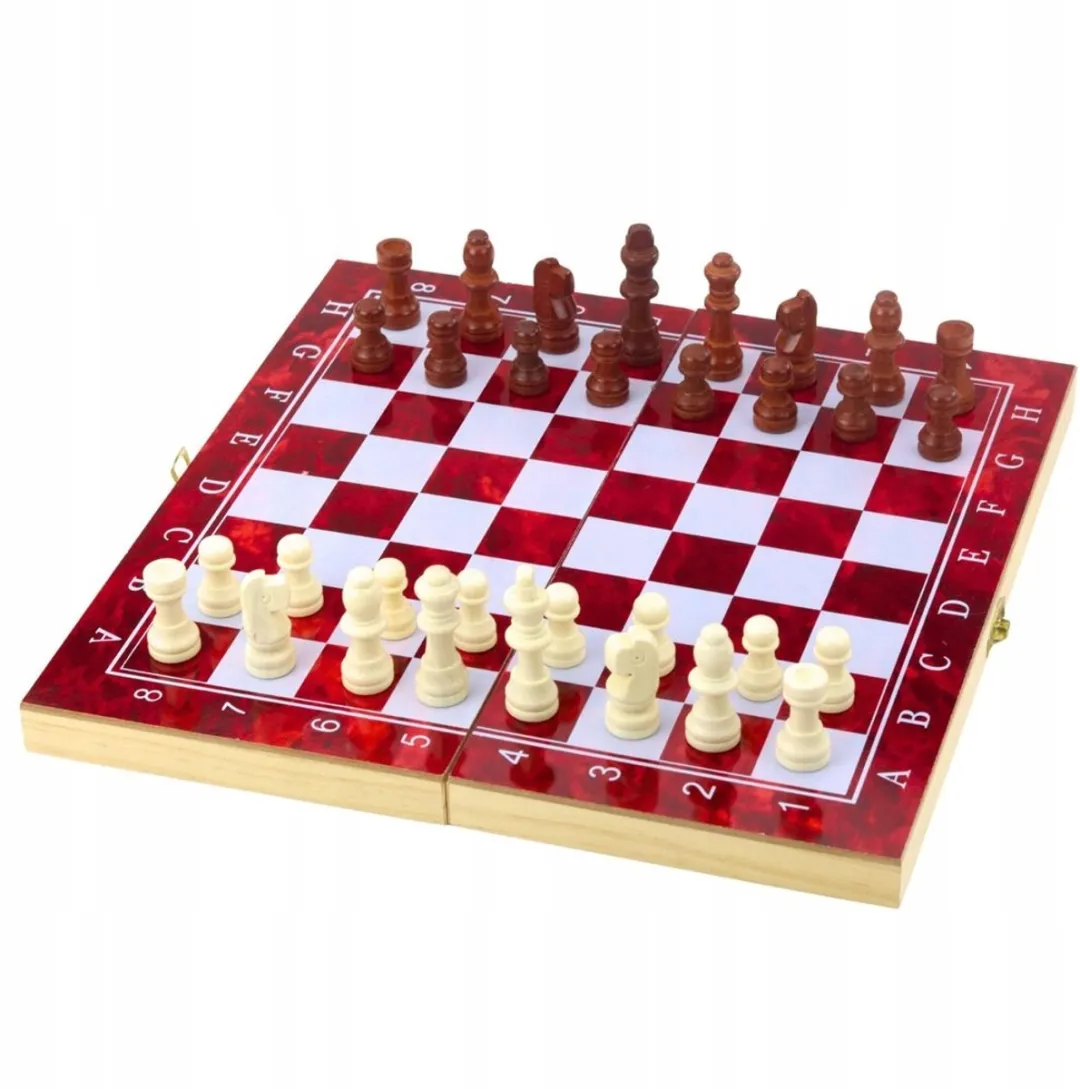 Lean Toys Houten 3-in-1 Spel Schaak Dammen Backgammon 30x30cm - afbeelding 5 van 5