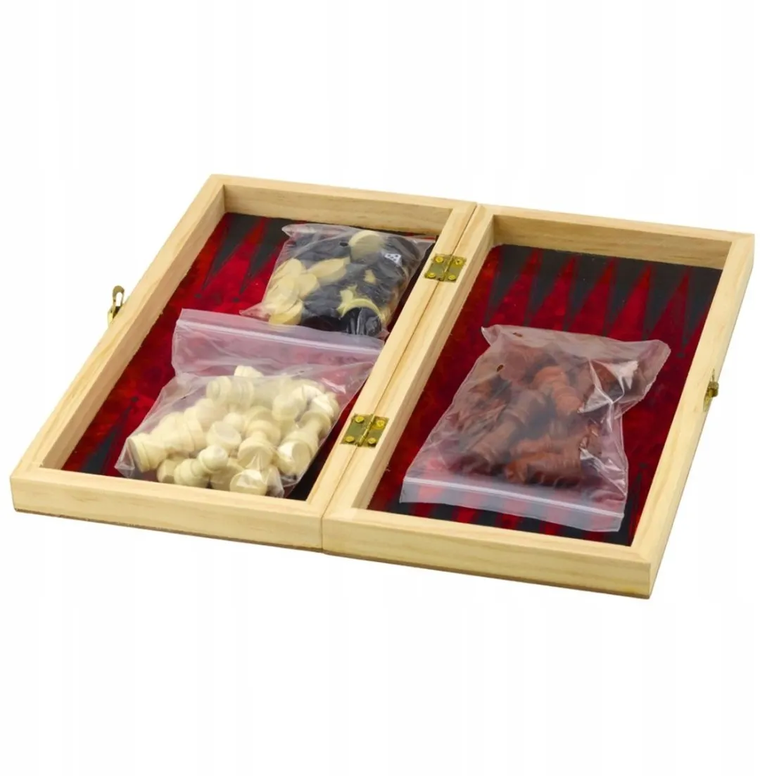 Lean Toys Houten 3-in-1 Spel Schaak Dammen Backgammon 30x30cm - afbeelding 2 van 5