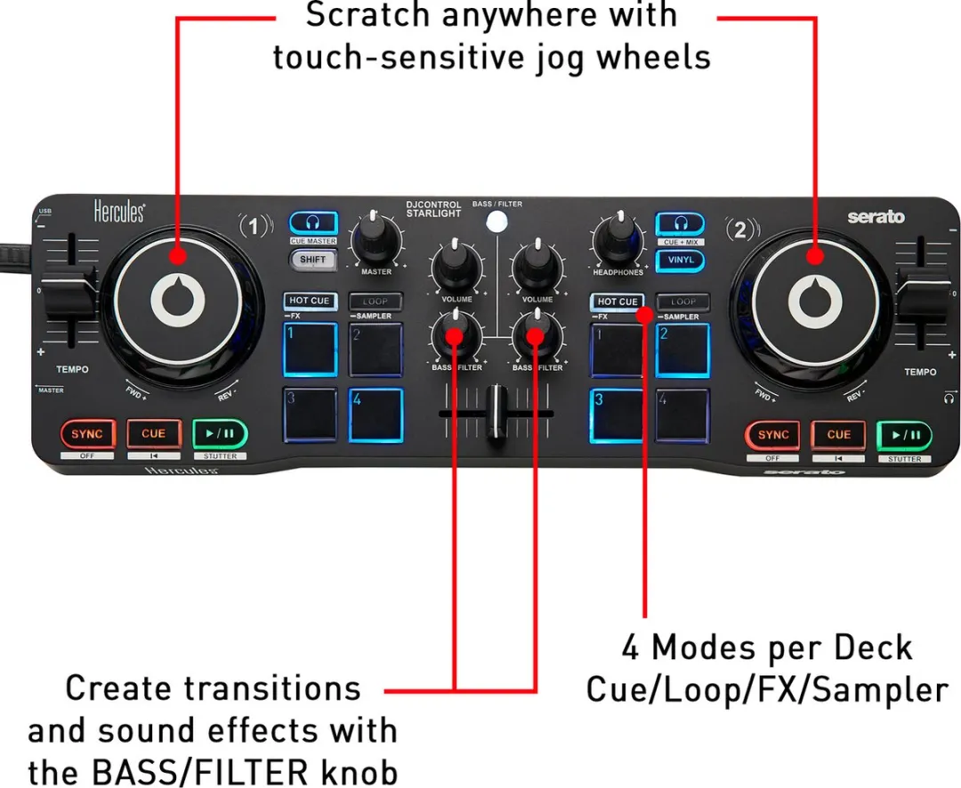 Hercules DJControl Starlight DJ Controller - Zwart