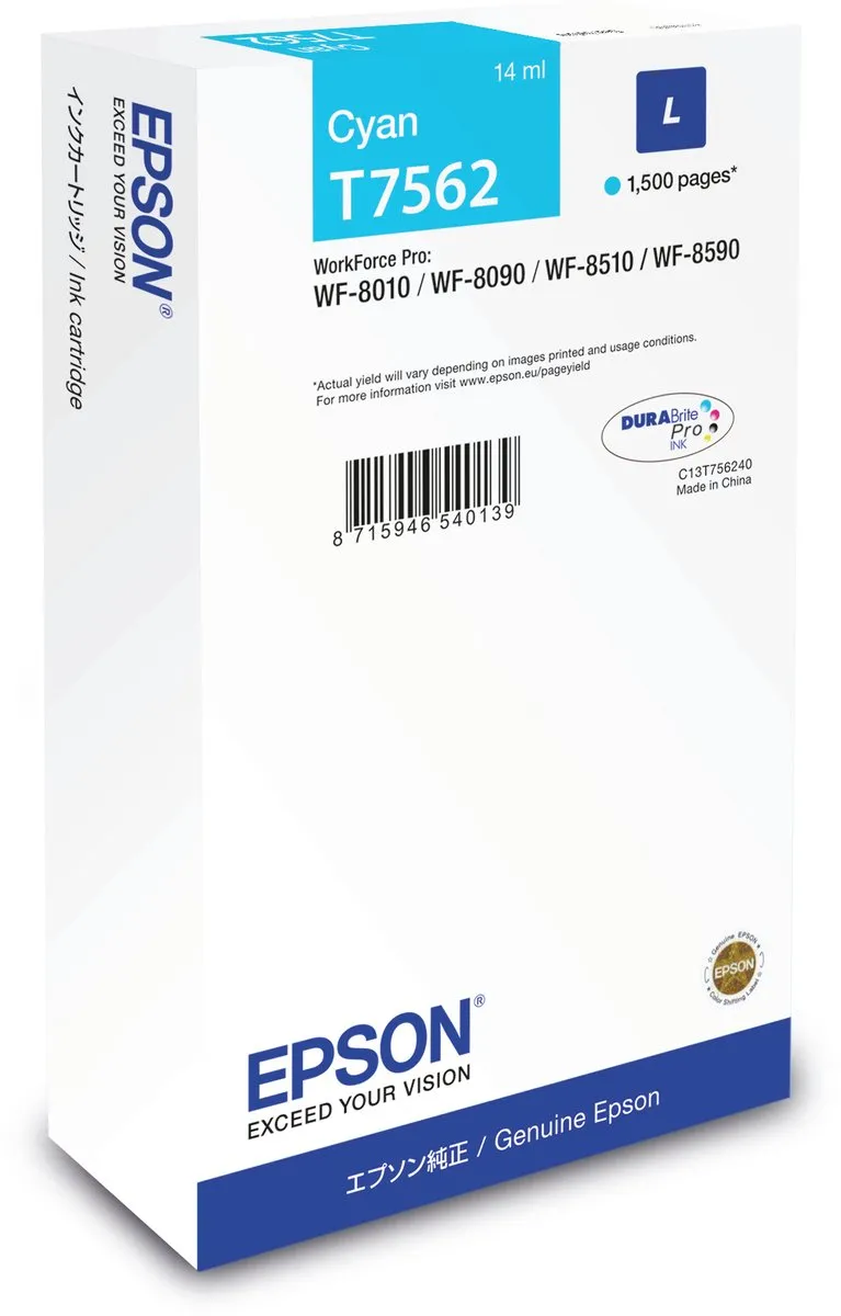 Epson T7562 C13T756240 Inktcartridge - Cyaan 14ml