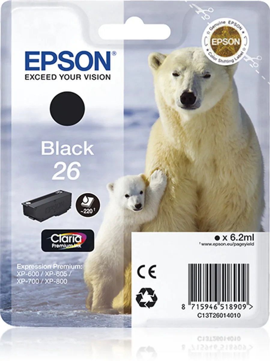 Epson C13T26014020 Inktpatroon Zwart - 220 Pagina's