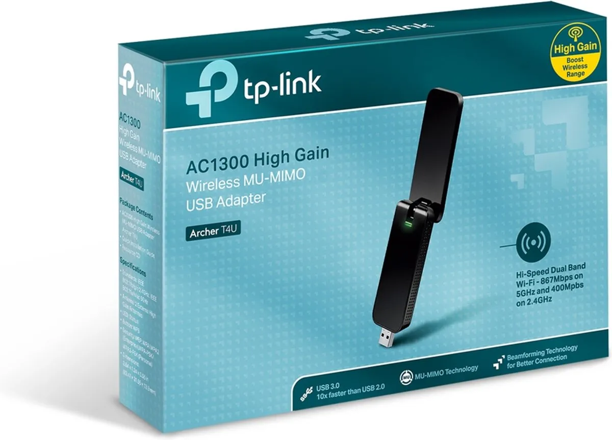 TP-Link Archer T4U V2 AC1300 Draadloze USB-adapter - Zwart