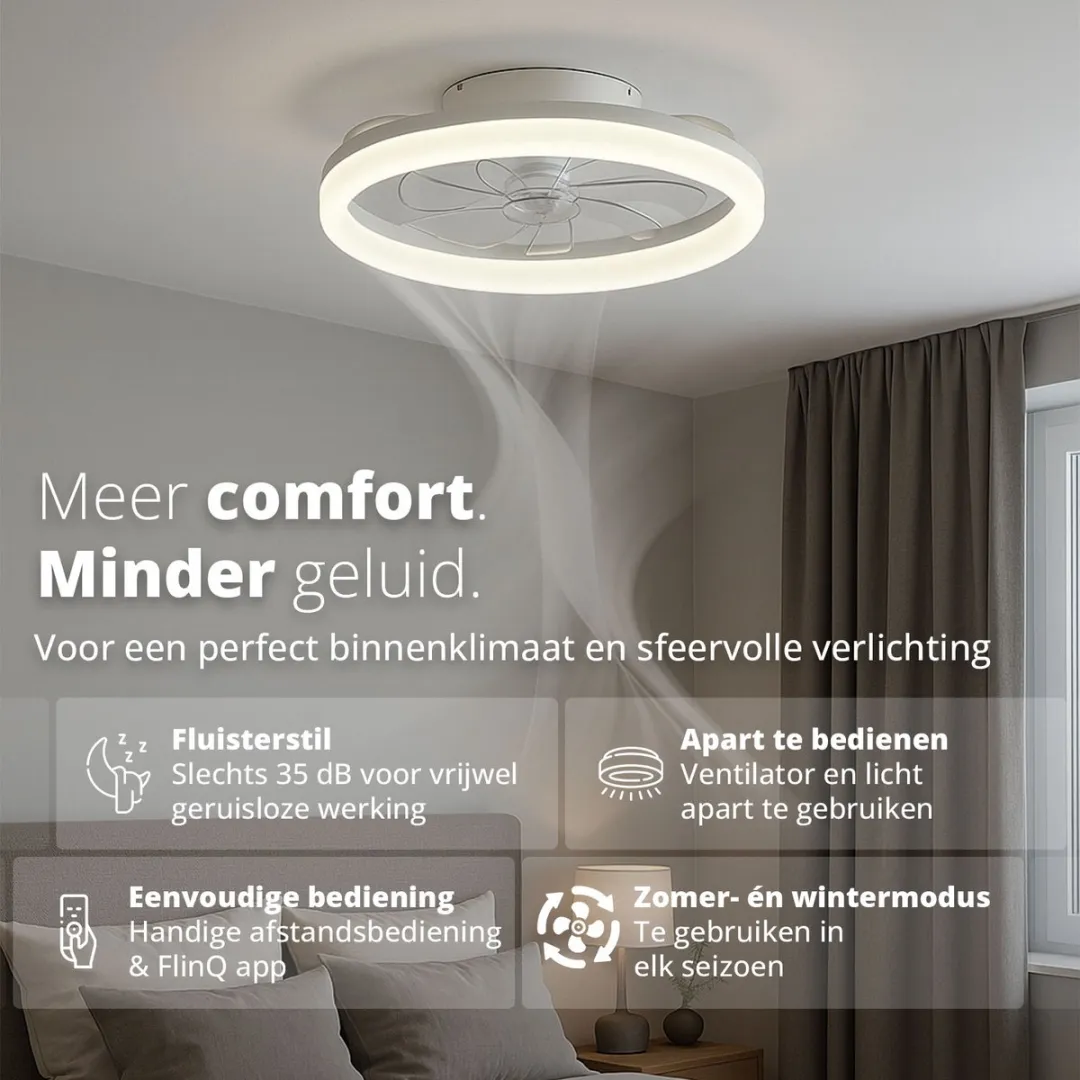 FlinQ AeroGlow Plafondventilator 50cm - 7 Bladen - Zwart