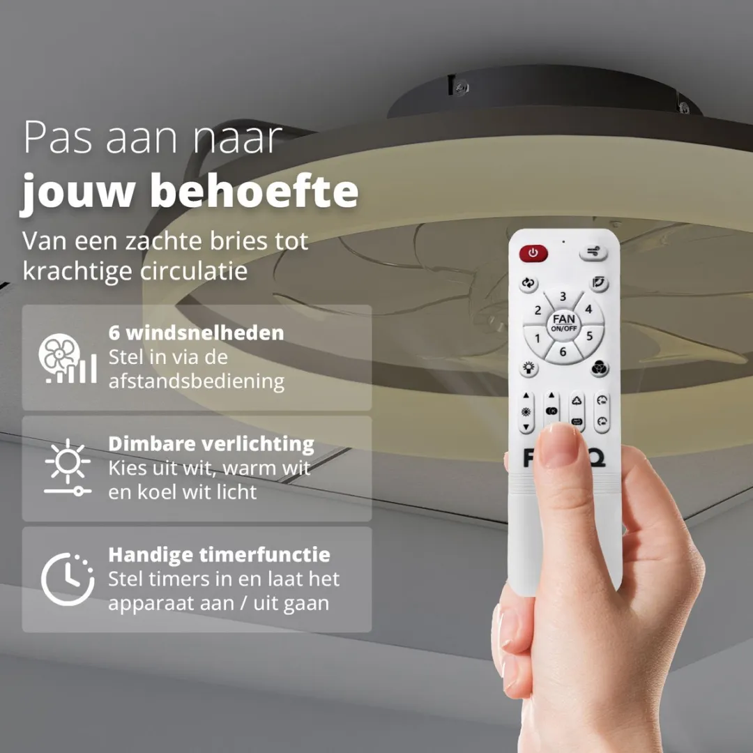 FlinQ AeroGlow Plafondventilator 50cm - 7 Bladen - Zwart - afbeelding 6 van 6