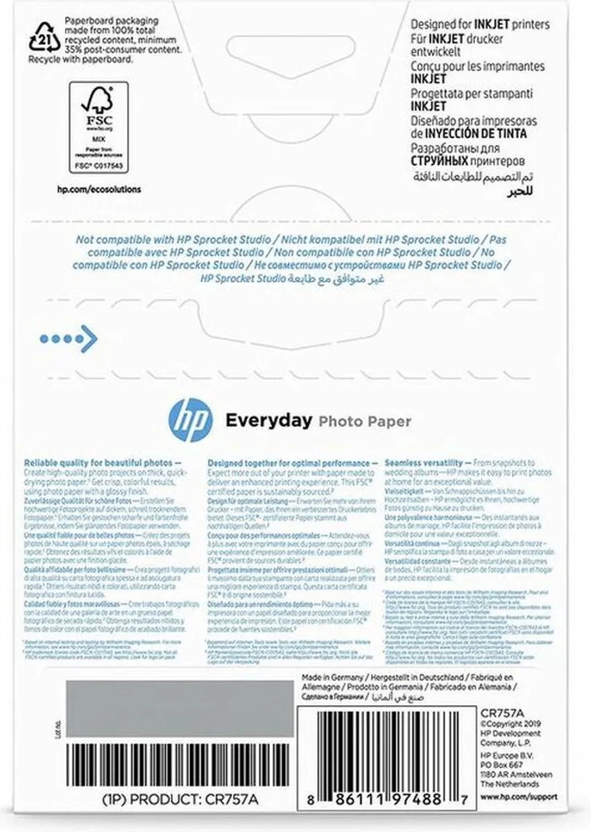 HP Everyday Glanzend Fotopapier CR757A - 100 Vel 200g - afbeelding 6 van 6