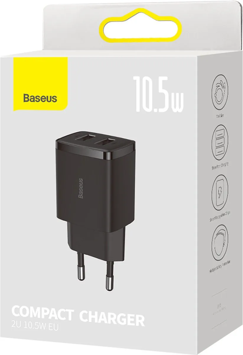 Baseus Adapter 0291 USB 2x 10.5W - Zwart
