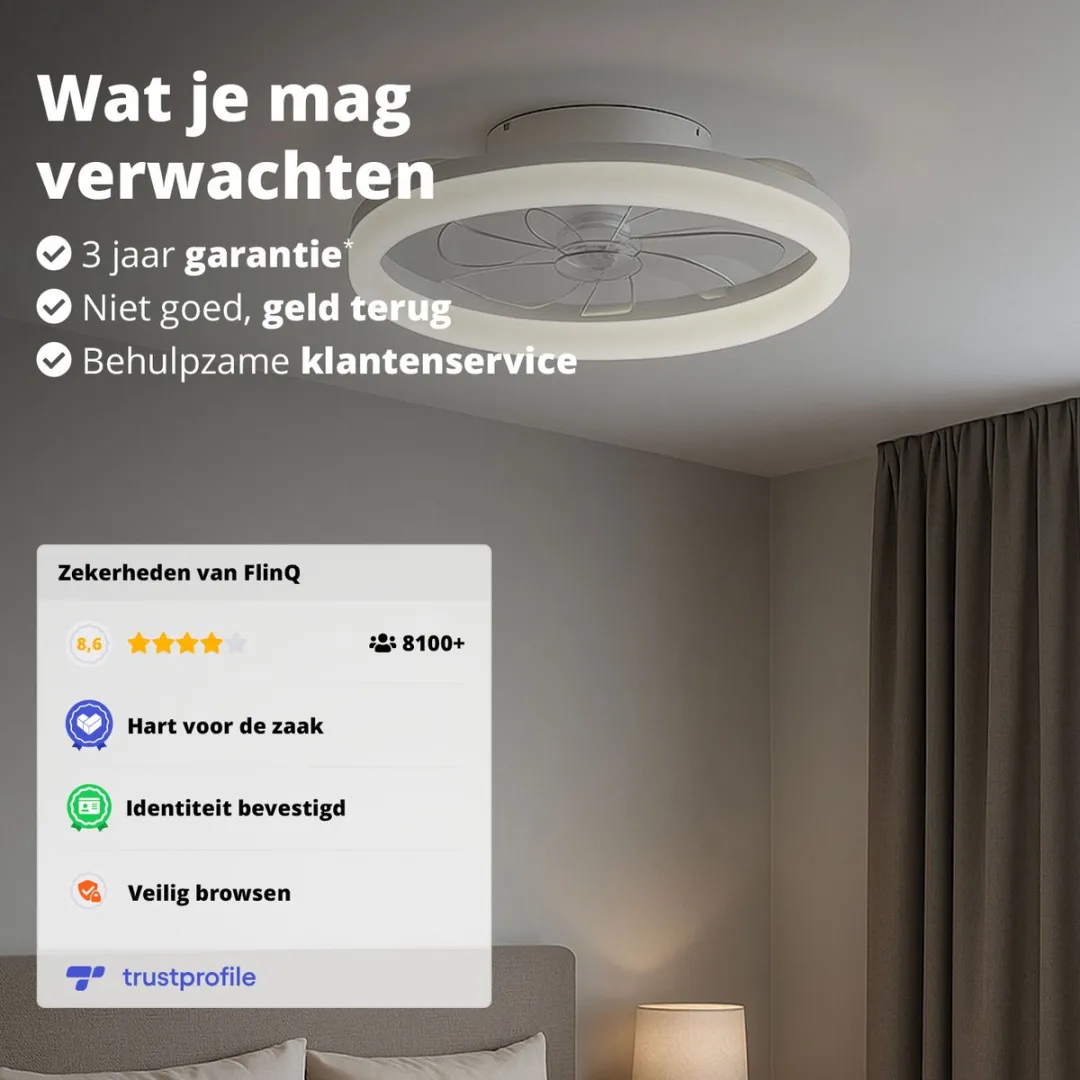 FlinQ AeroGlow Plafondventilator 50cm Wit - 7 Bladen