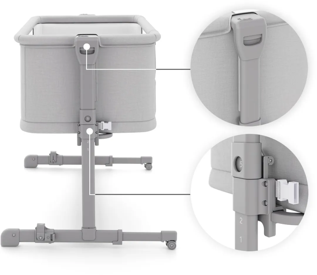 KinderKraft NESTEE GROW 2 Co-Sleeper Wieg - Lichtgrijs