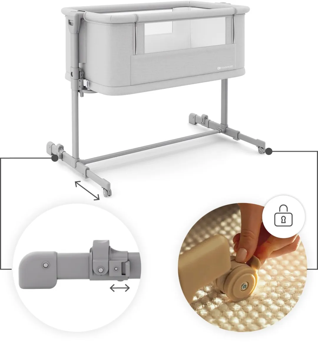KinderKraft NESTEE GROW 2 Co-Sleeper Wieg - Lichtgrijs