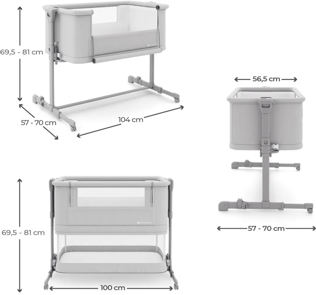 KinderKraft NESTEE GROW 2 Co-Sleeper Wieg - Lichtgrijs