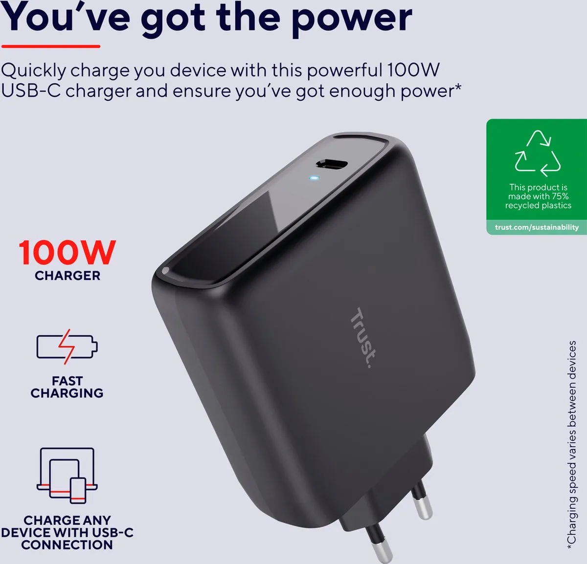 Trust Maxo Laptoplader 100W USB-C - 2m Zwart