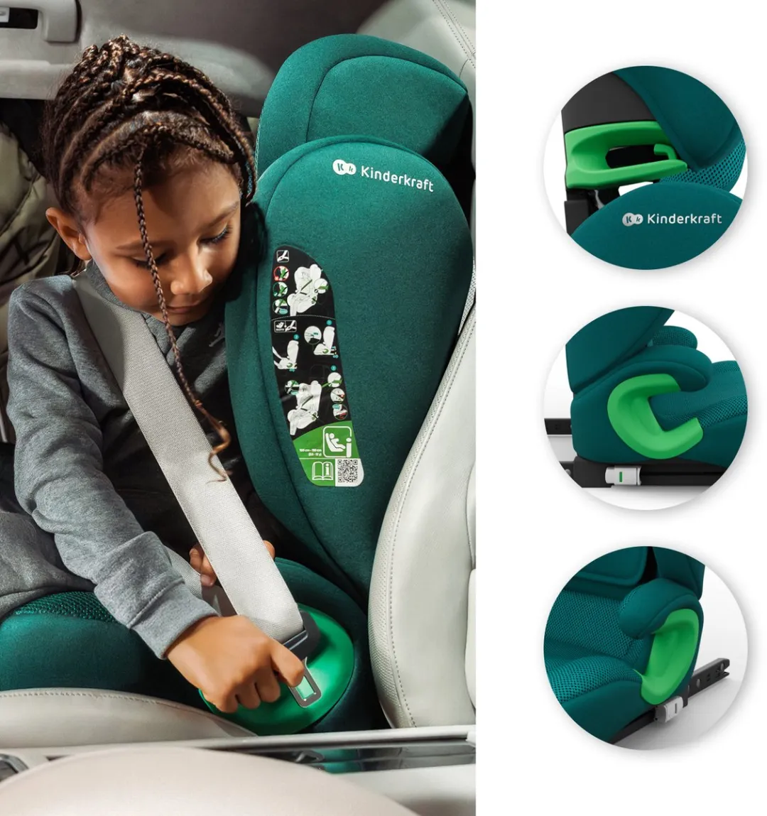 KinderKraft JUNIOR FIX 2 PLUS Autostoeltje 100-150cm - Groen