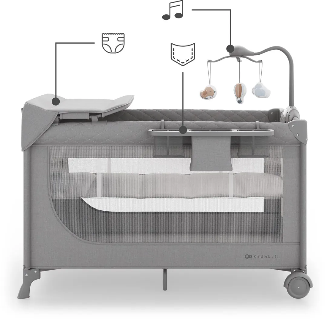 KinderKraft Leody UP Reisbedje 2-in-1 - Grijs