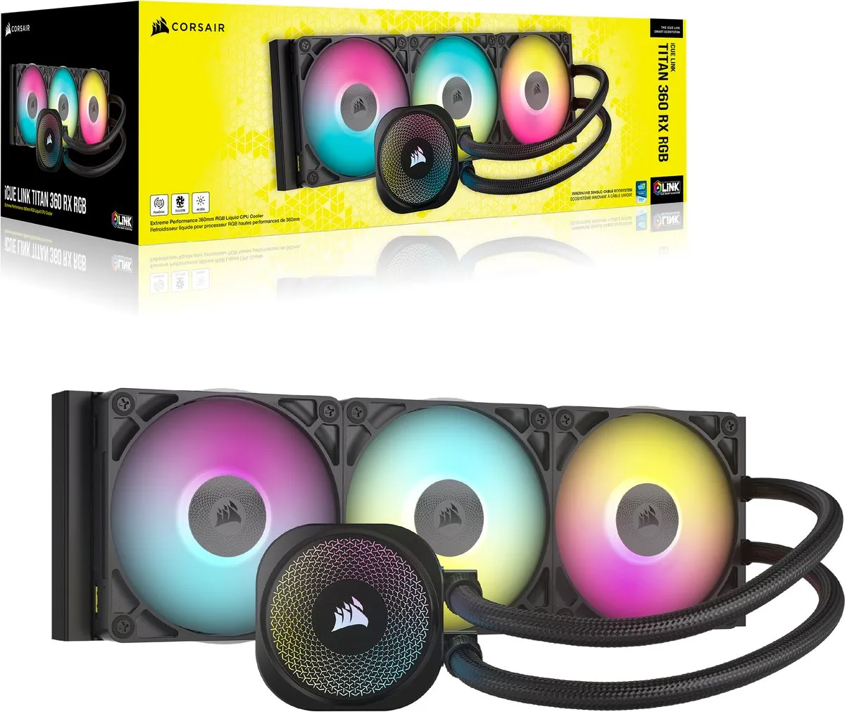 Corsair iCUE Link TITAN 360 RX RGB CPU Koeler - 360mm - 3x RX120 RGB - Zwart CW-9061018-WW