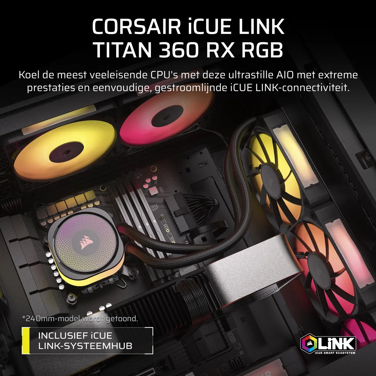 Corsair iCUE Link TITAN 360 RX RGB CPU Koeler - 360mm - 3x RX120 RGB - Zwart CW-9061018-WW