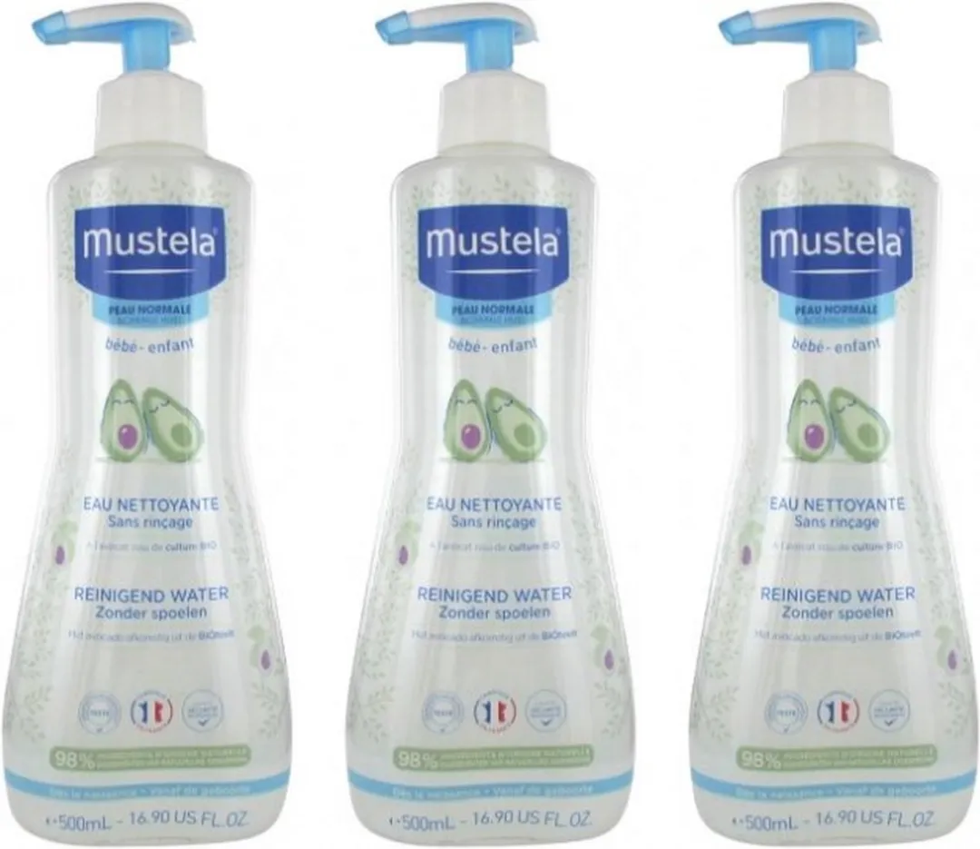Mustela Reinigend Water Zonder Spoelen Avocado 3x500ml