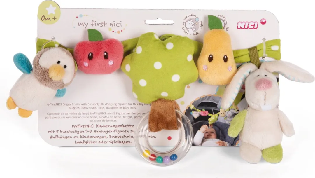 Nici Kinderwagenketting Hase und Eule 40cm - Multikleur