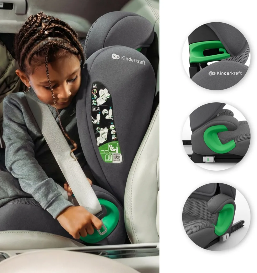 KinderKraft JUNIOR FIX 2 PLUS Autostoeltje 100-150cm - Grijs
