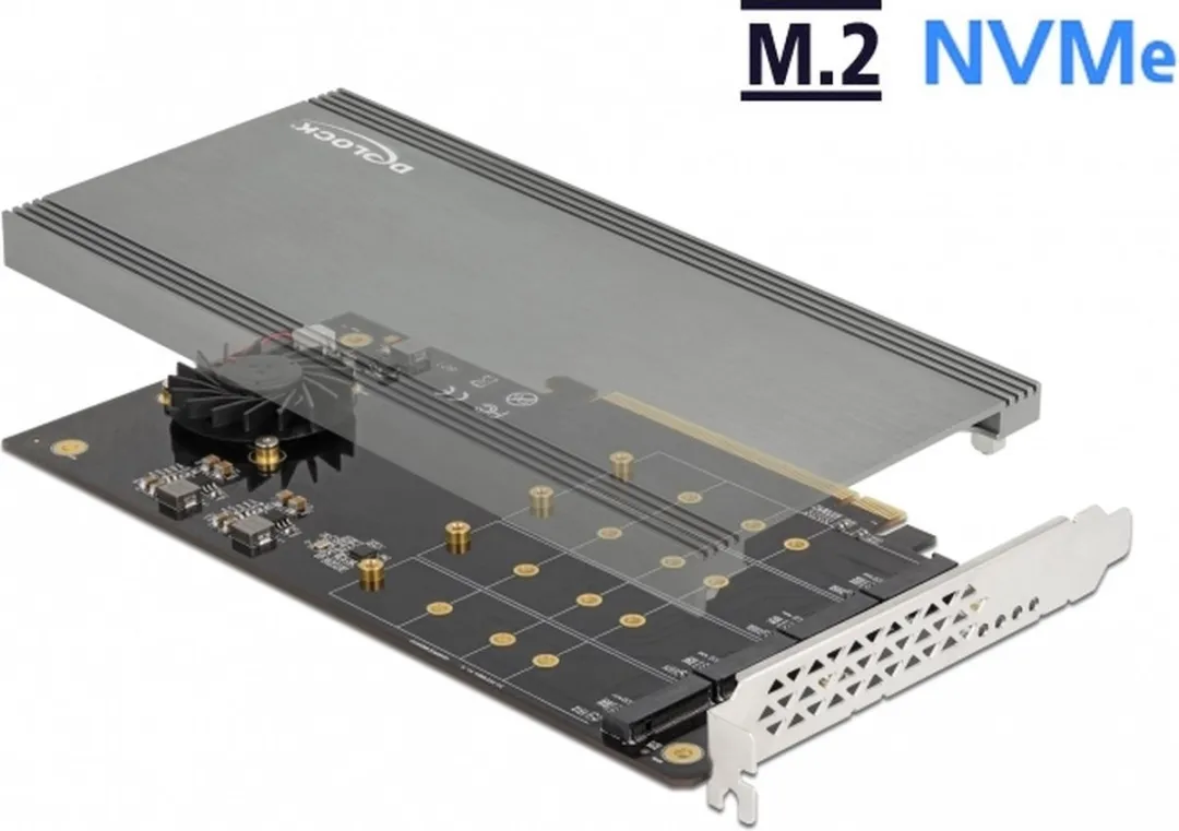 Delock PCIe X16 naar 4x M.2 NVMe Kaart - Zwart
