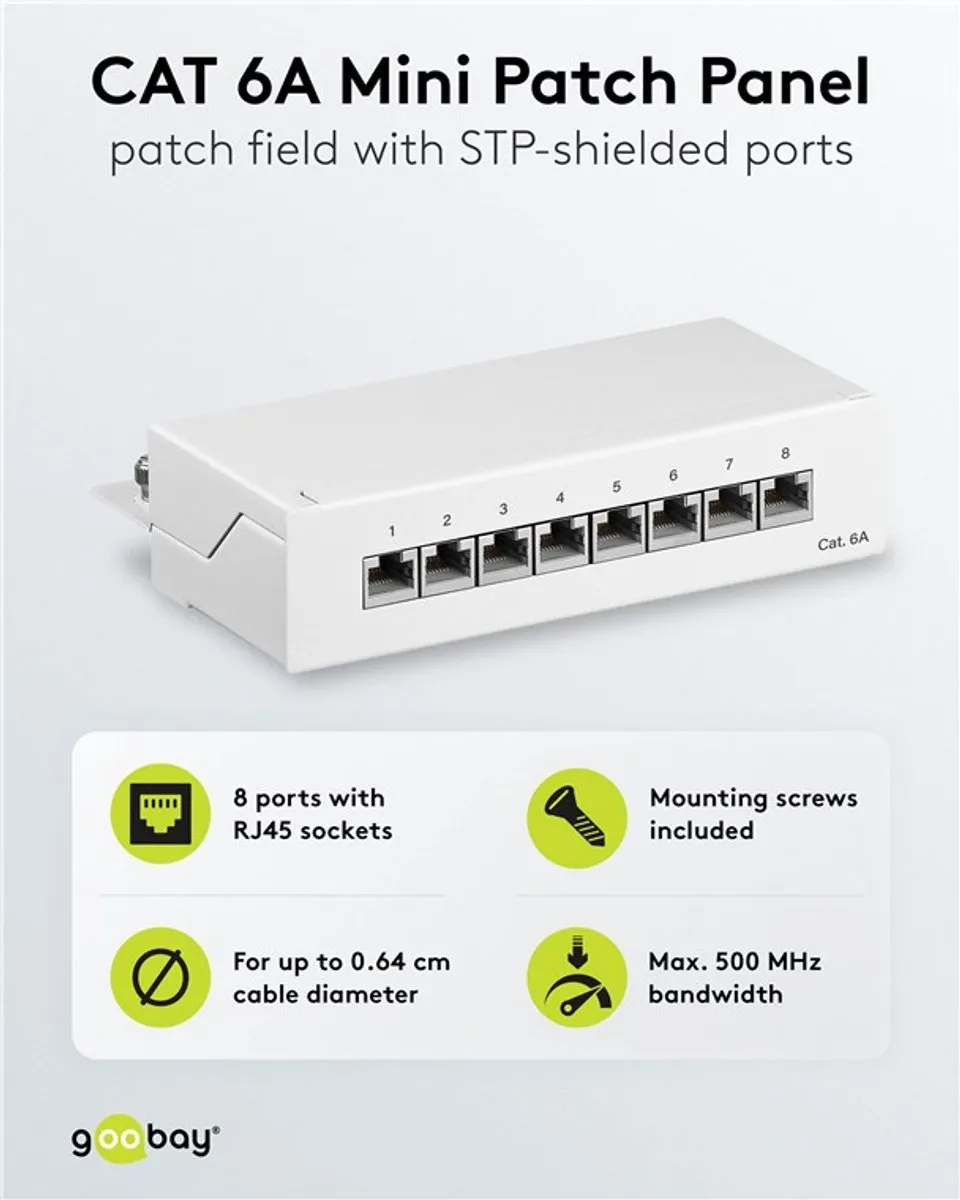 Goobay CAT 6a Patchpaneel 8-poorts Wit