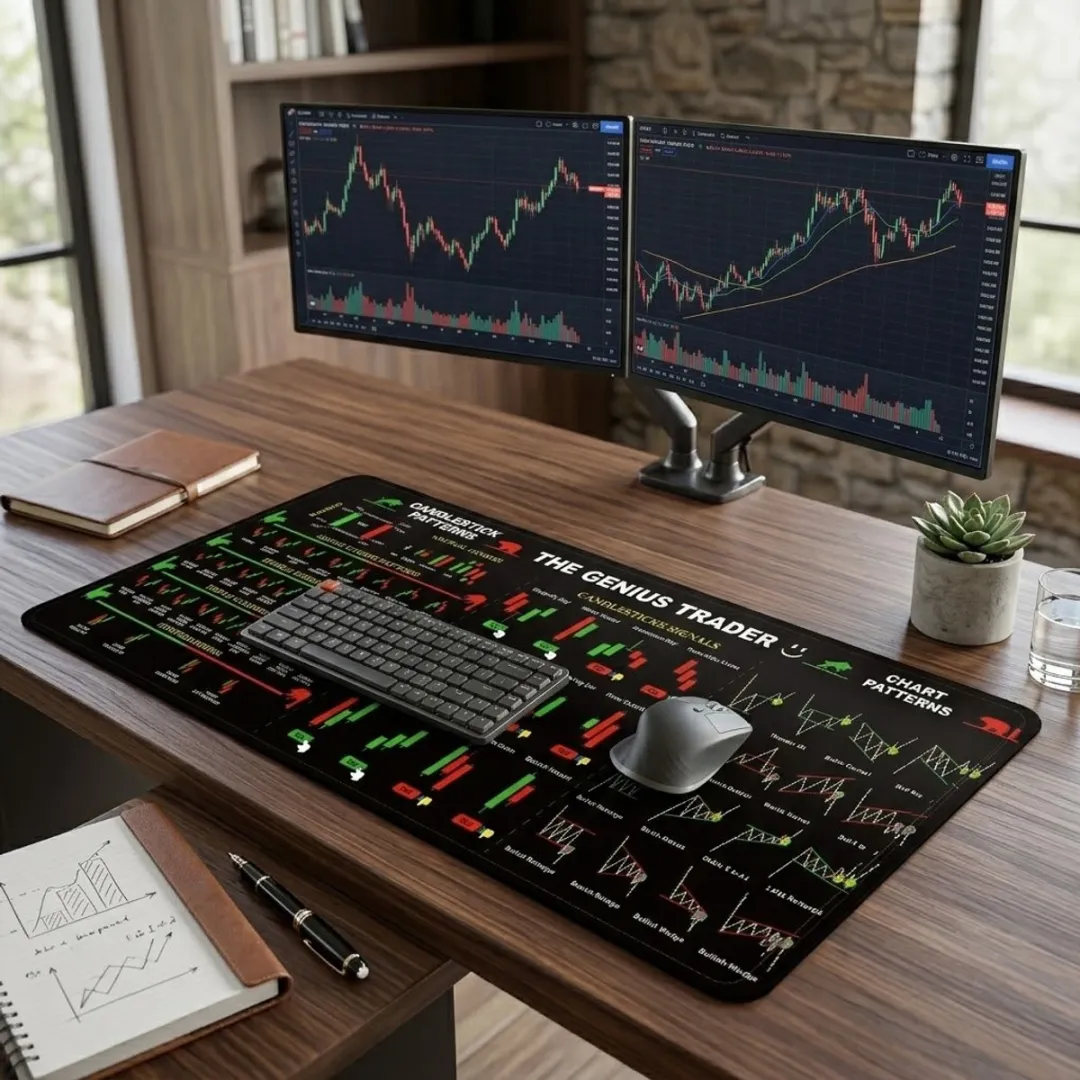 NuveX Trading Muismat 30x60cm - Candlestick Grafieken - Zwart