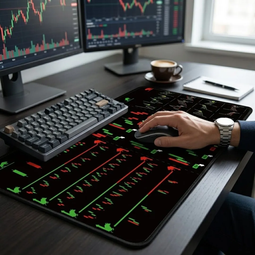 NuveX Trading Muismat 30x60cm - Candlestick Grafieken - Zwart