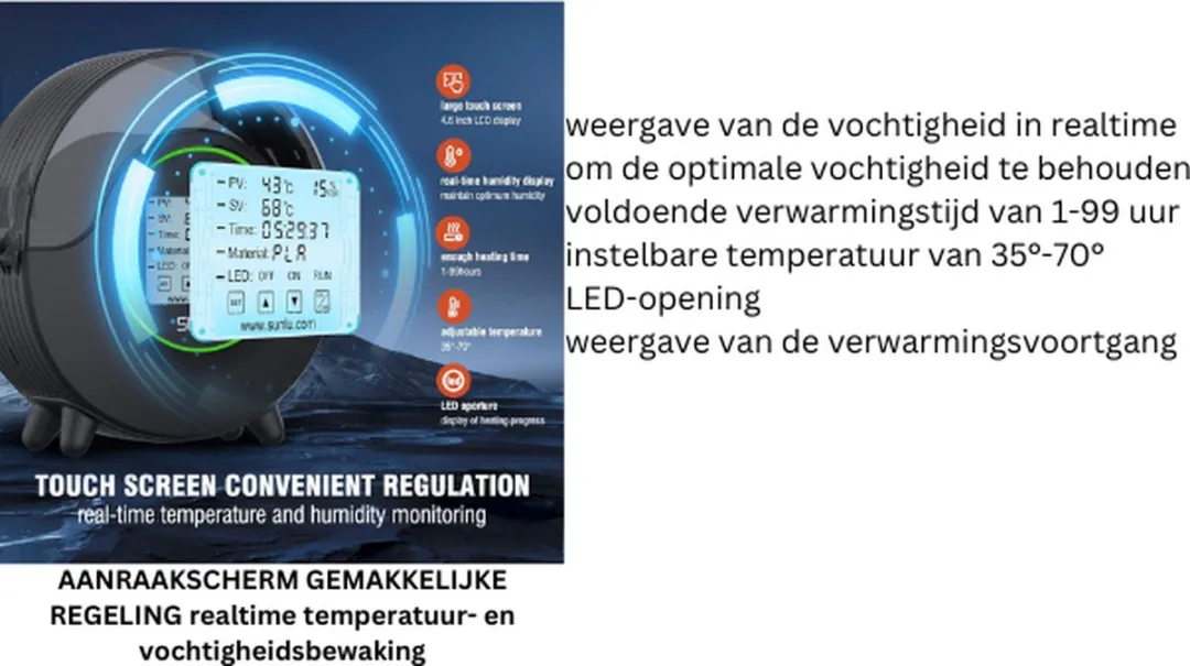 Sunlu S2 Filament Droger - 360° Verwarming - 4,6" Touchscreen - Zwart