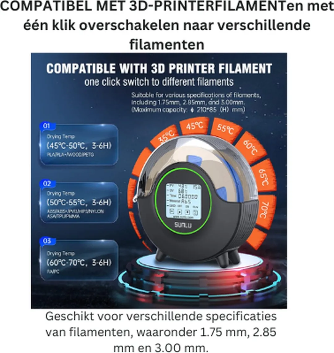 Sunlu S2 Filament Droger - 360° Verwarming - 4,6" Touchscreen - Zwart