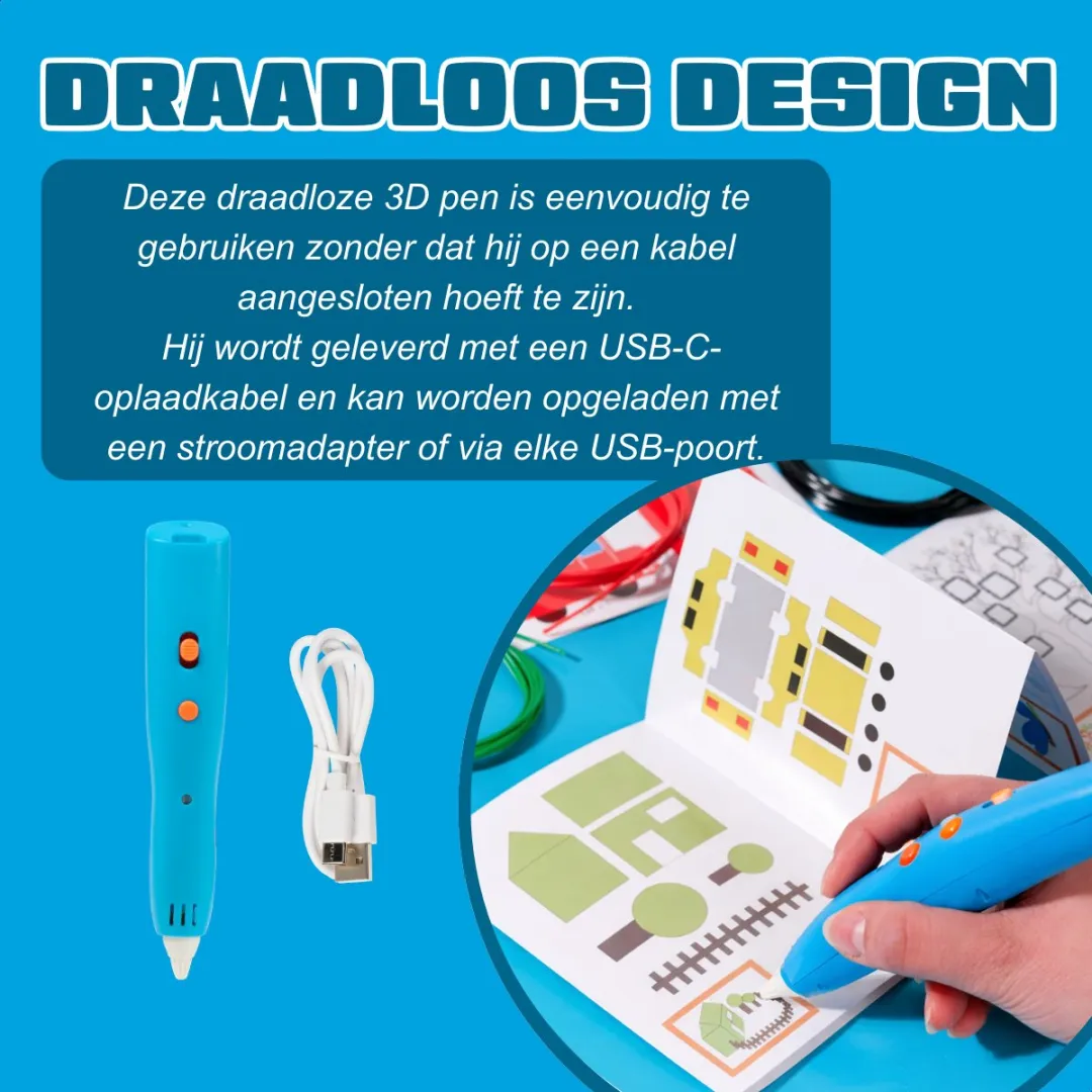Fits4Kids 3D Pen Race Kit - Draadloos Blauw
