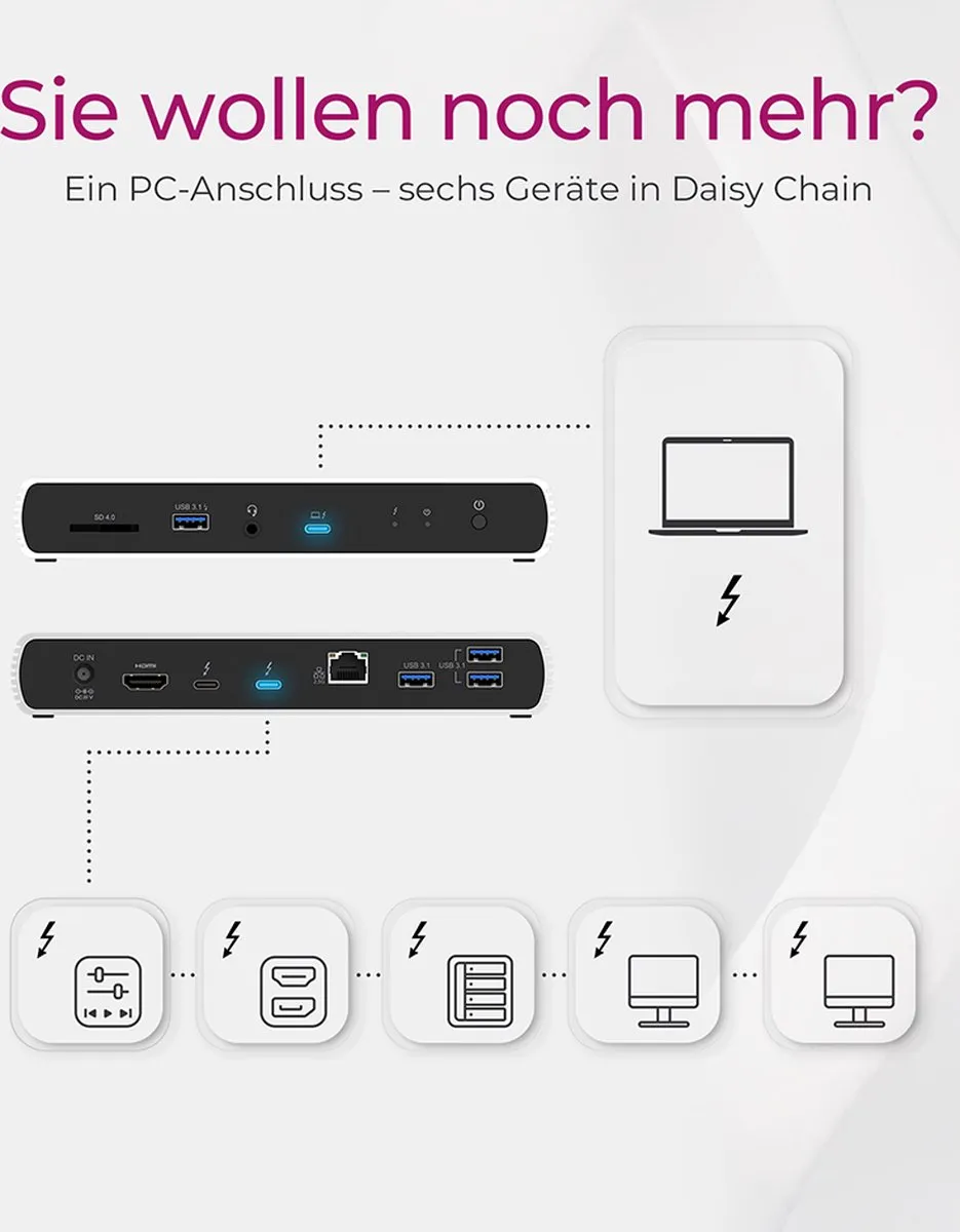 Icy Box IB-DK8801-TB4 Thunderbolt 4 Dock 10-in-1 - 100W Power Delivery
