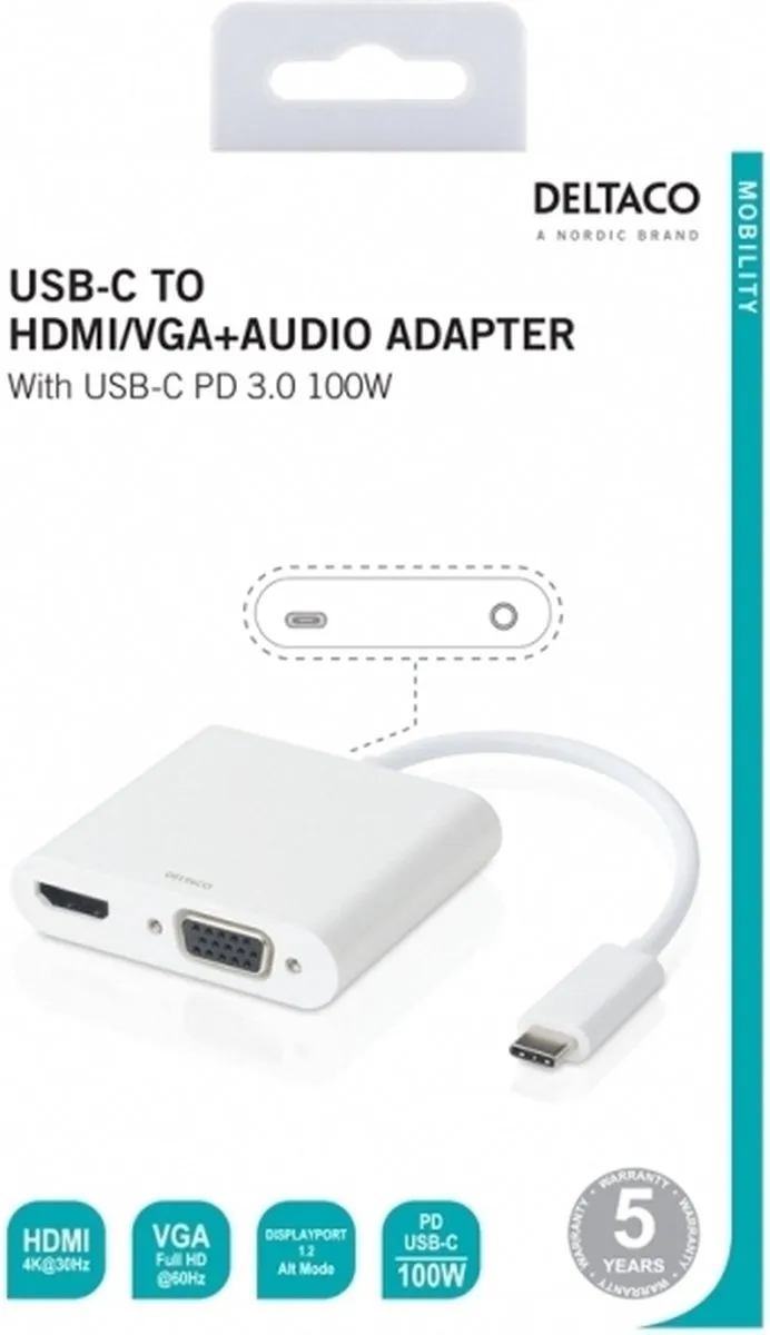 Deltaco USBC-HDMI16 USB-C naar HDMI/VGA Hub - Wit