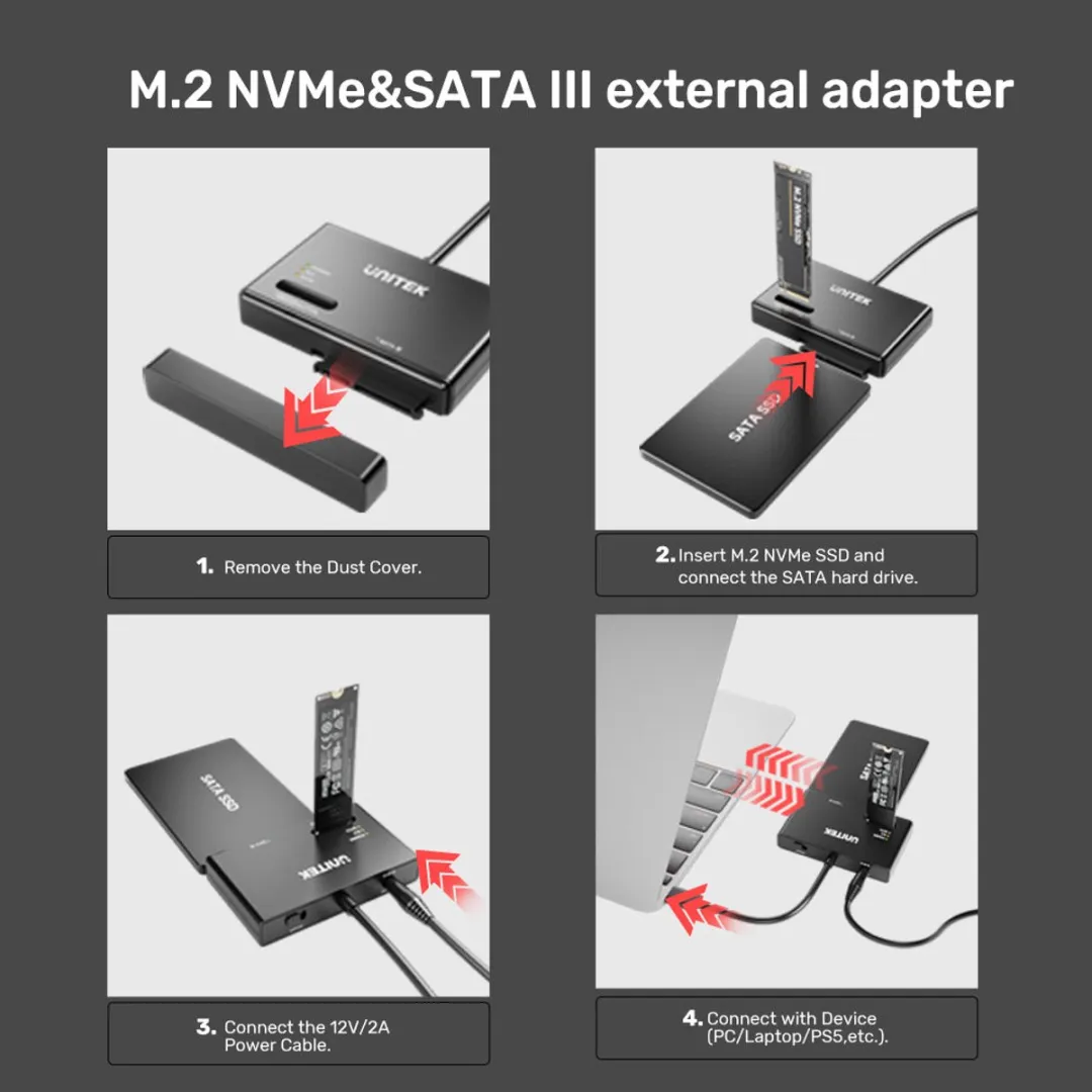 Unitek S1232A01-EU USB-C Bridge SATA/M.2 NVMe Adapter - Zwart - afbeelding 6 van 6