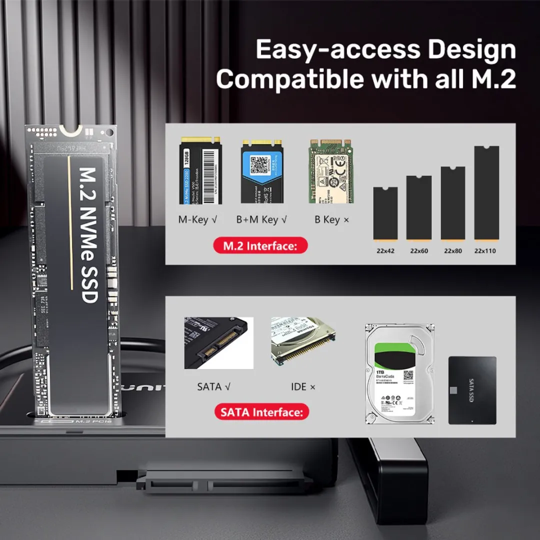 Unitek S1232A01-EU USB-C Bridge SATA/M.2 NVMe Adapter - Zwart - afbeelding 5 van 6