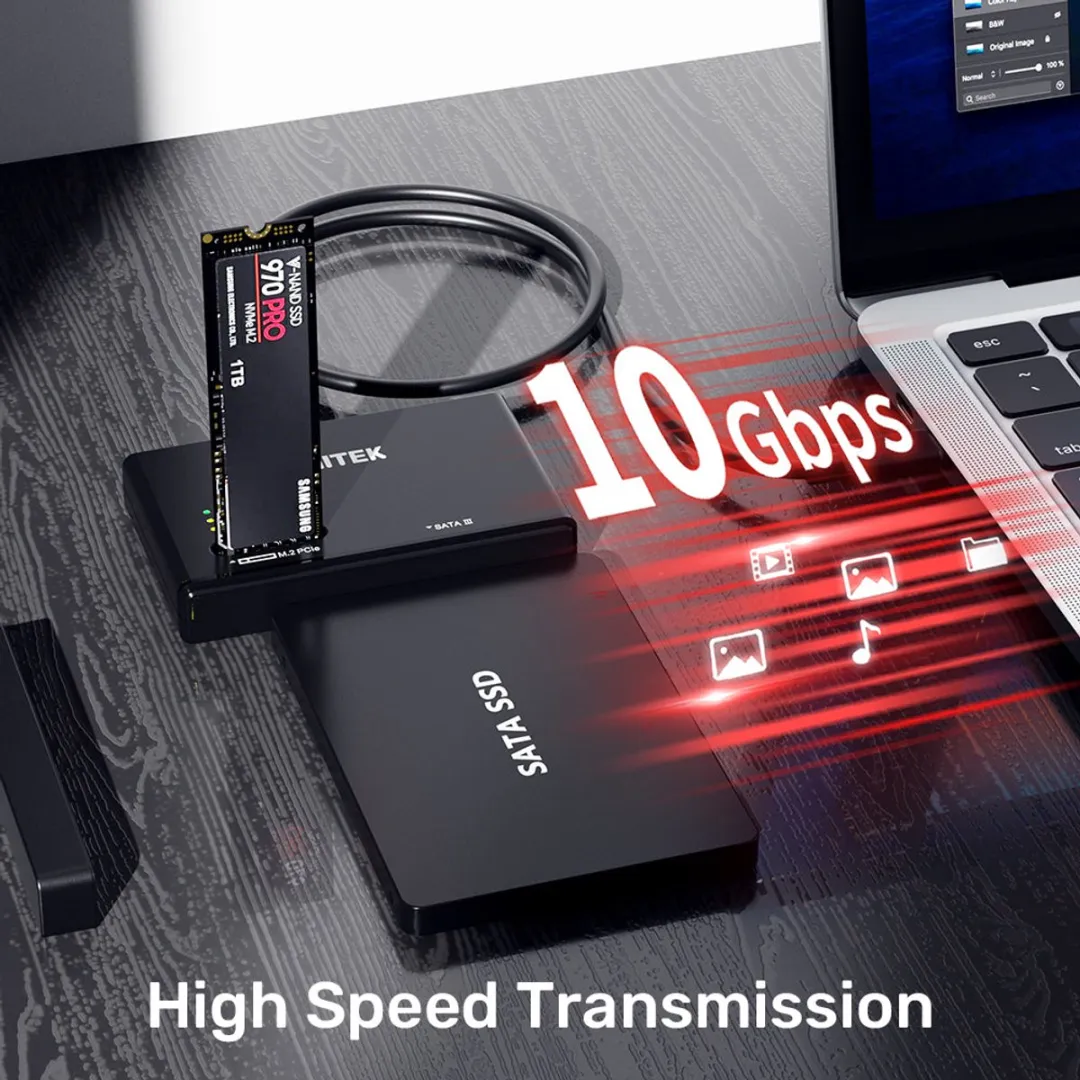 Unitek S1232A01-EU USB-C Bridge SATA/M.2 NVMe Adapter - Zwart - afbeelding 4 van 6