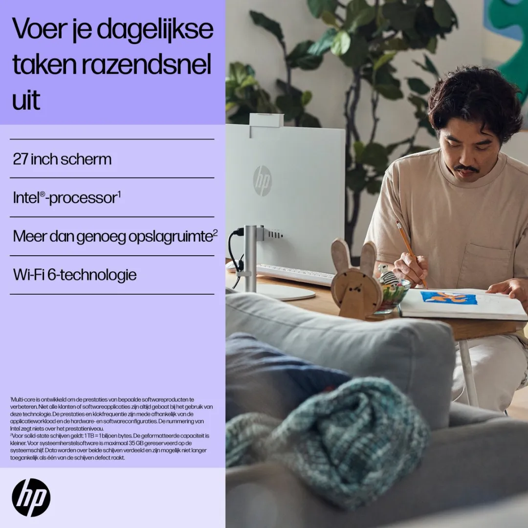 HP All-in-One 27-cr0054nd - 27" FHD - i5 16GB 512GB SSD - Zwart