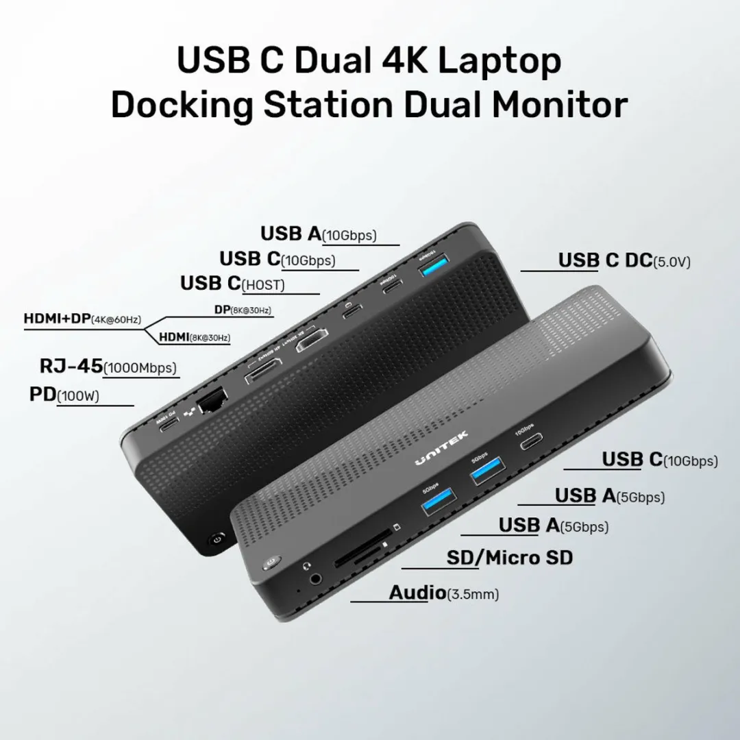 Unitek D1079A Laptopdock USB4 - 100W - HDMI 8K - Zwart - afbeelding 5 van 6