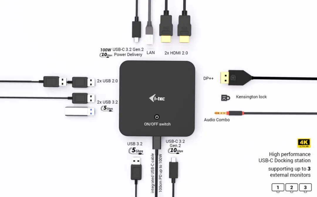 I-tec C31TRIPLEVIDEODPPRO USB-C Docking Station - 100W - Zwart