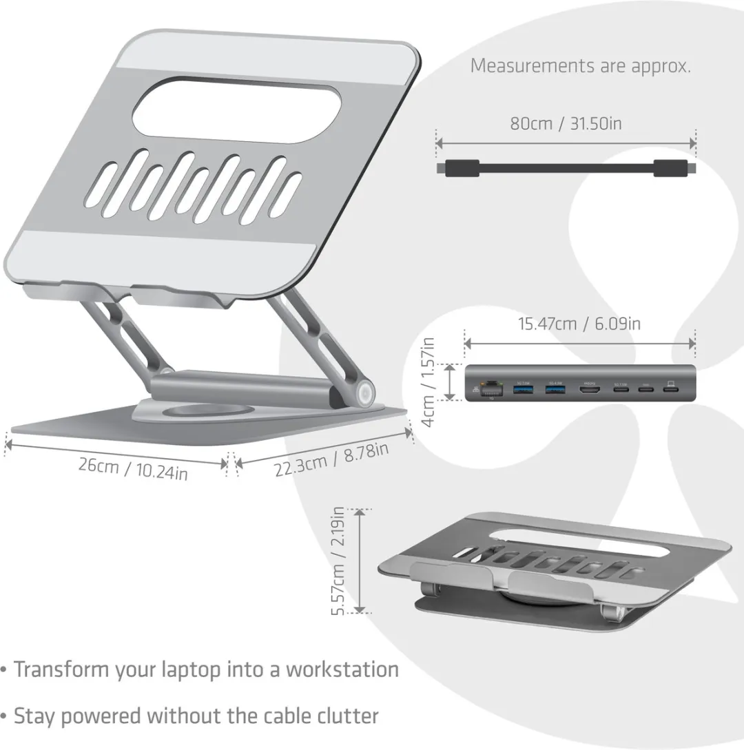 Club3D CSV-2554 Laptopstandaard - Aluminium - 100W USB-C - Grijs